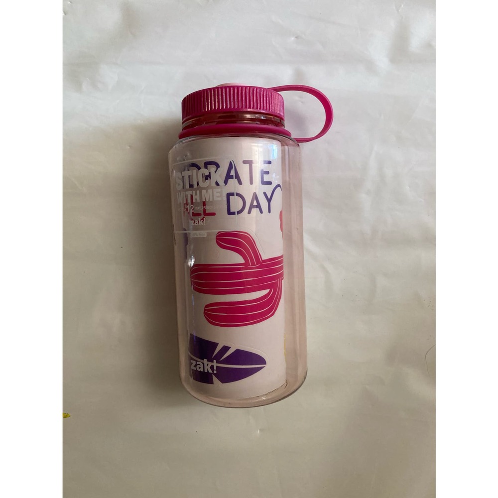 Zak  32 oz Wide Mouth Clear Pink Travel Water Bottle BPA Free